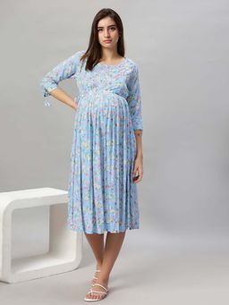 Mamma's Maternity - Blue Floral Floral Rayon Feeding Dress