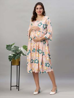 Mamma's Maternity - Pink Floral Rayon Feeding Dress