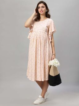 Mamma's Maternity - Pink Floral Rayon Feeding Dress