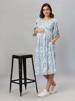 Mamma's Maternity - Blue Floral Rayon Feeding Dress
