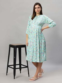 Mamma's Maternity - Green Floral Rayon Feeding Dress