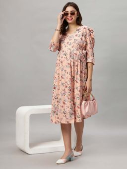 Mamma's Maternity - Peach Floral Rayon Feeding Dress