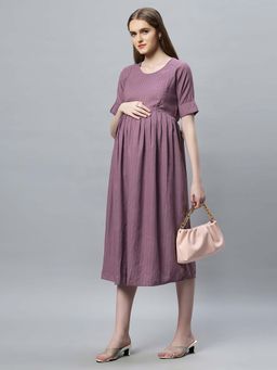 Mamma's Maternity - Purple Stripes Printed Cotton Feeding Dress