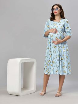 Mamma's Maternity - Blue Floral Rayon Feeding Dress