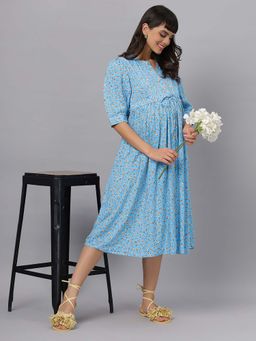 Mamma's Maternity - Blue Floral Rayon Feeding Dress