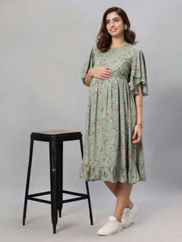 Mamma's Maternity - Sage Green Floral Rayon Feeding Dress
