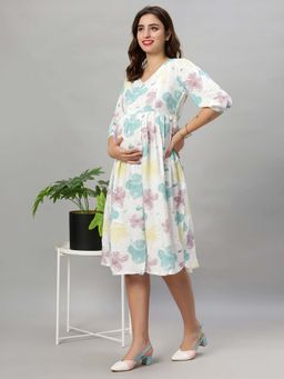 Mamma's Maternity - Blue Printed Rayon Feeding Dress
