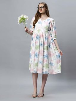 Mamma's Maternity - Pink Printed Rayon Feeding Dress