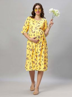 Mamma's Maternity - Yellow Floral Rayon Feeding Dress
