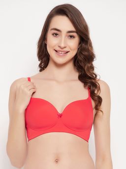 Clovia - Polyamide Solid Padded Full Cup Wire Free T-shirt Bra - Dark Red