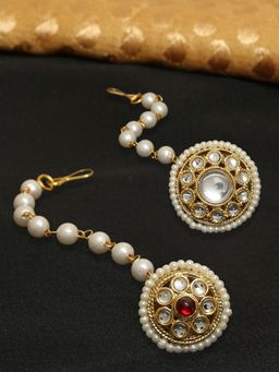 OOMPH - Combo of 2 Gold & Red Kundan Pearls Bridal Ethnic Borla Maang Tikka