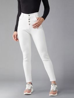 DOLCE CRUDO - White Skinny Fit High Rise Stretchable Denim Jeans
