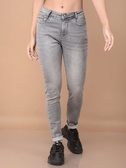 CRIMSOUNE CLUB - Grey Skinny High Waist Jeans