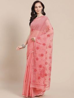 ADA - Hand Embroidered Pink Kota Traditional Lucknow Chikan Saree with Unstitched Blouse A311353