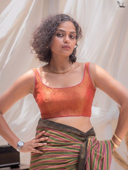Suta - Multi-Color Viscose Plain Sleeveless Reversible Stitched Blouse