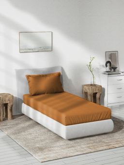 Ddecor Live Beautiful - Plain 100 Precent Cotton Single Bedsheet with 1 Pillow Cover - Brown