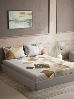 Ddecor Live Beautiful - Bold Geos 100 Precent Cotton Double Bedsheet with 2 Pillow Covers - Brown