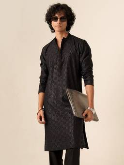 KISAH - Mens Blended Black Kurta