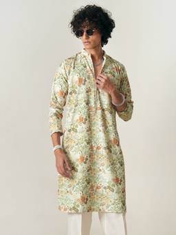 KISAH - Mens Polyester Green Kurta