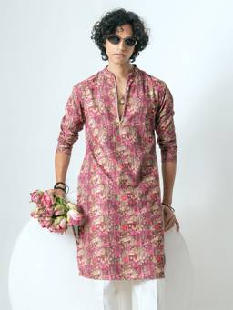 KISAH - Mens Polyester Dusty Pink Kurta