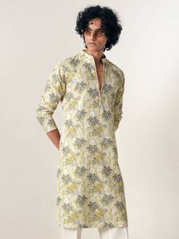 KISAH - Mens Polyester Yellow Kurta