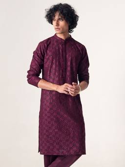 KISAH - Mens Blended Wine Kurta