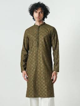 KISAH - Mens Blended Olive Kurta