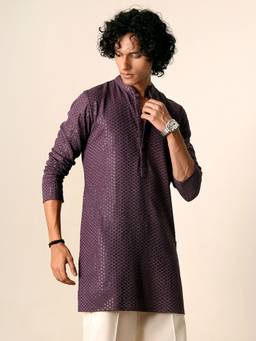 KISAH - Mens Blended Fabric Purple Kurta
