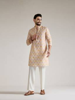 KISAH - Mens Blended Fabric Yellow Kurta