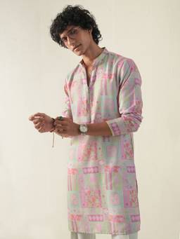 KISAH - Mens Blended Fabric Pink Kurta