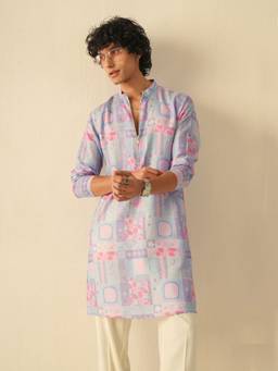 KISAH - Mens Blended Fabric Blue Kurta