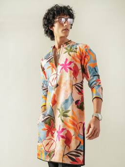 KISAH - Mens Blended Fabric Multi-Color Kurta