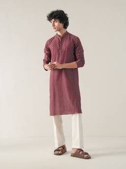 KISAH - Mens Cotton Wine Kurta