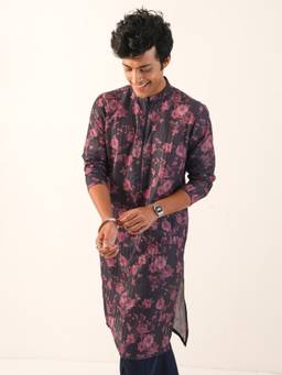 KISAH - Mens Blended Fabric Black Kurta