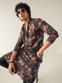 KISAH - Mens Blended Fabric Black Kurta