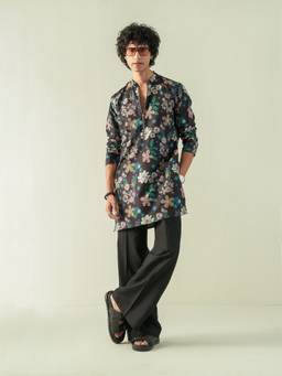 KISAH - Mens Blended Fabric Black Kurta