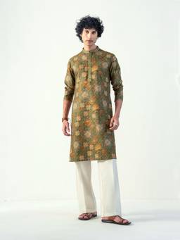 KISAH - Mens Blended Fabric Green Kurta