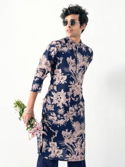 KISAH - Mens Blended Navy Blue Kurta