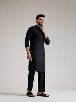 KISAH - Mens Blended Black Kurta
