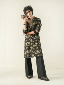 KISAH - Mens Blended Black Kurta