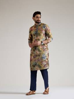 KISAH - Mens Blended Yellow Kurta