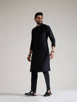 KISAH - Mens Blended Black Kurta