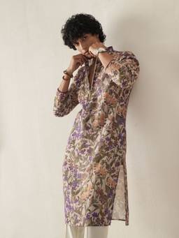 KISAH - Mens Cotton Beige Kurta