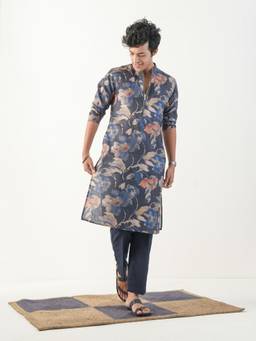 KISAH - Mens Cotton Navy Blue Kurta