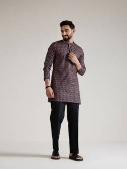 KISAH - Mens Blended Black Kurta