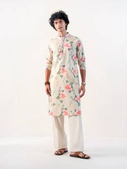 KISAH - Mens Blended Fabric Cream Kurta