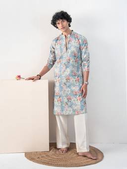 KISAH - Mens Blended Fabric Blue Kurta