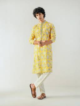 KISAH - Mens Blended Yellow Kurta