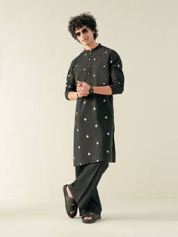 KISAH - Mens Blended Fabric Black Kurta