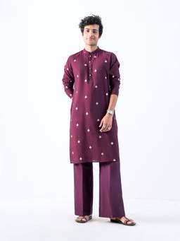 KISAH - Mens Blended Fabric Wine Kurta